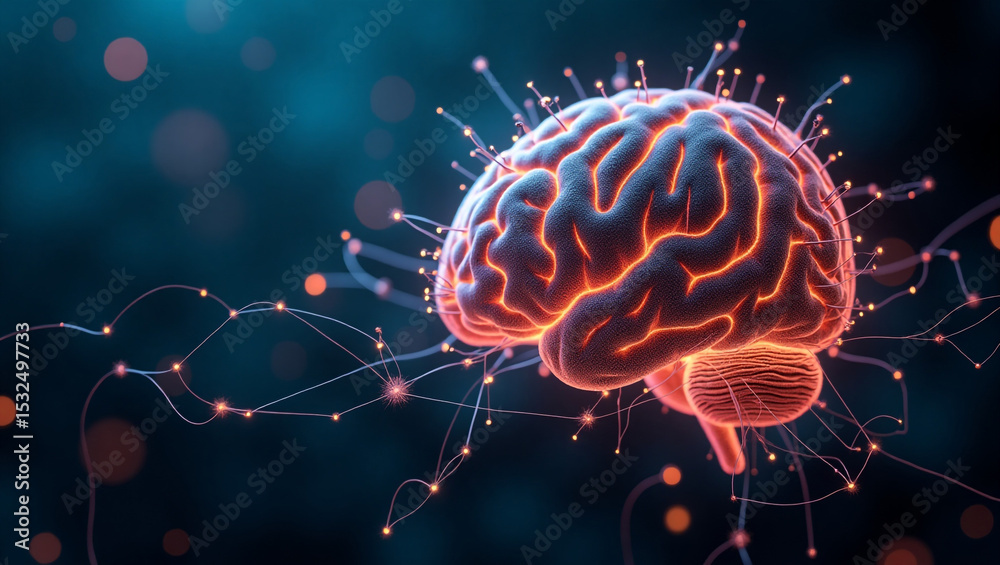 Fototapeta premium Human brain with neural network connections glows in the dark