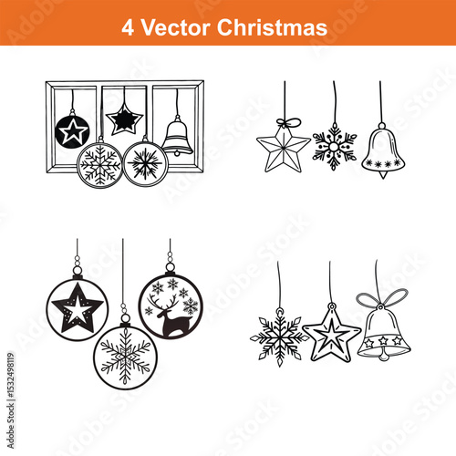 Christmas ornament flat icon,Christmas Decoration Icon on Black and White Vector Backgrounds