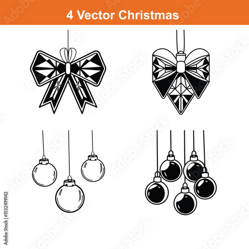 Christmas ornament flat icon,Christmas Decoration Icon on Black and White Vector Backgrounds