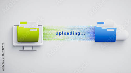 File Transfer in Progress: A vibrant illustration depicts the seamless transfer of data files from a computer to the cloud, symbolizing efficient and secure data management.