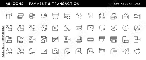 Payment icon collection. Transaction icon set Online payment, money, transaction, exchange, wallet, money bag and more. Editable stroke. Pixel Perfect. Grid base 32 x 32.