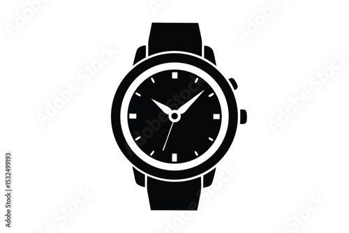 Black Monochrome Wristwatch with Hour and Minute Hands Displaying the Time Accurately