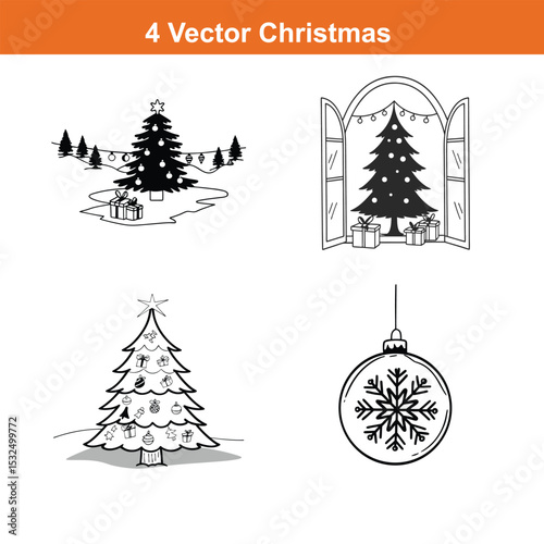 Christmas ornament flat icon,Christmas Decoration Icon on Black and White Vector Backgrounds