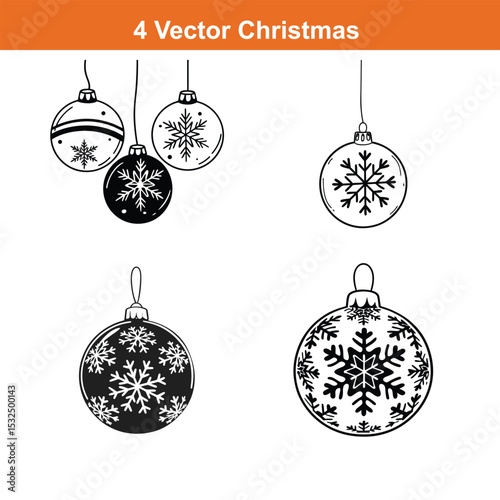 Christmas ornament flat icon,Christmas Decoration Icon on Black and White Vector Backgrounds