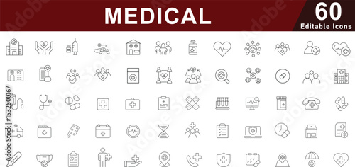 Medical & Healthcare Line Icons Set - Hospital, Doctor, Health & Treatment Symbols