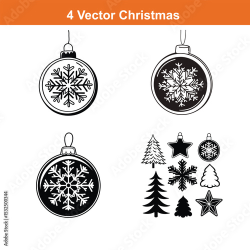 Christmas ornament flat icon,Christmas Decoration Icon on Black and White Vector Backgrounds