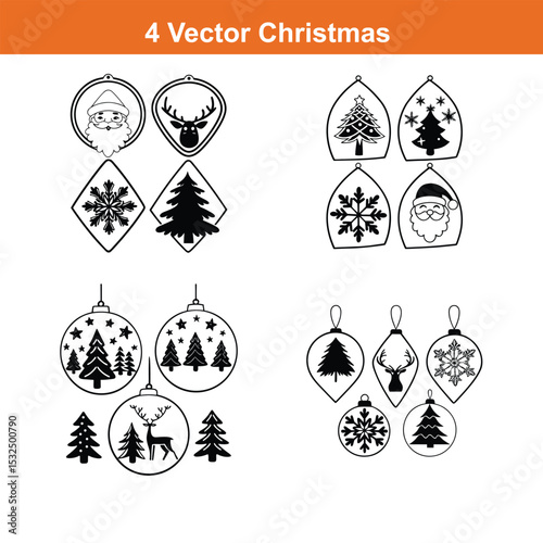 Christmas ornament flat icon,Christmas Decoration Icon on Black and White Vector Backgrounds