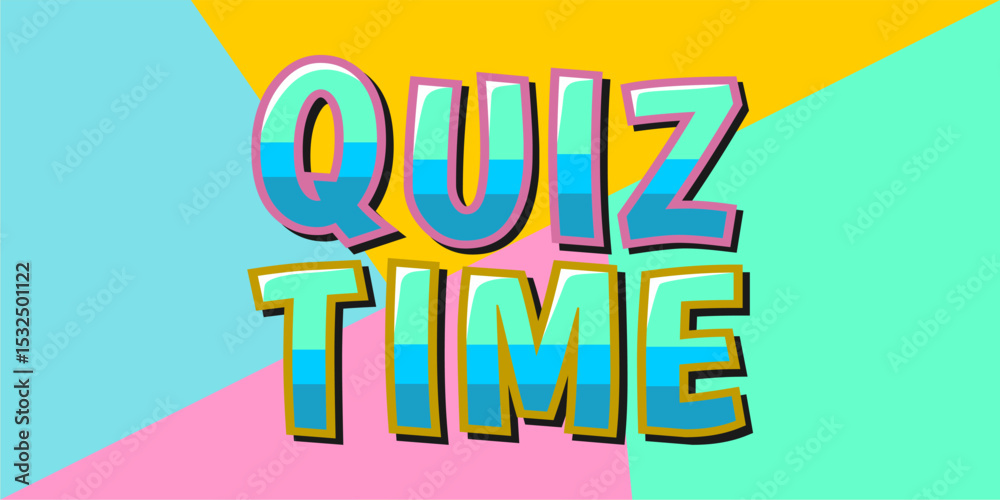 colorful letters word Quiz Time, Good for kids learning games, ideal for quiz game education.