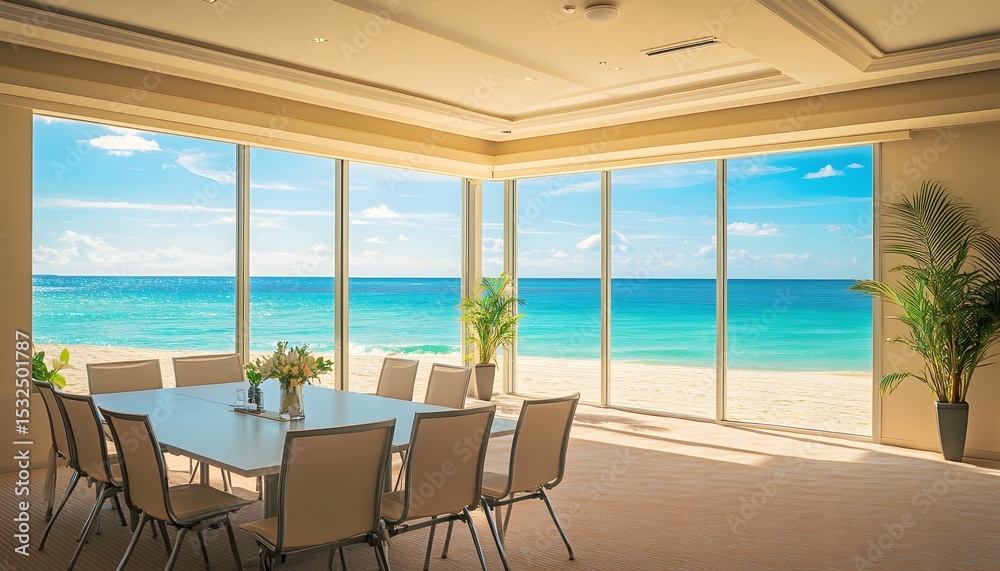 Fototapeta premium Large conference room with ocean views.