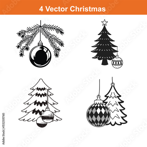 Christmas ornament flat icon,Christmas Decoration Icon on Black and White Vector Backgrounds