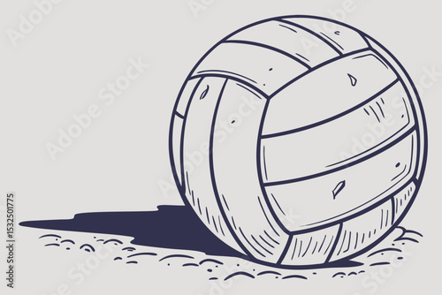 Hand-drawn volleyball illustration with scuff marks on sandy court surface