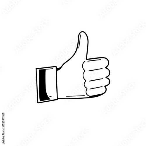 Minimalistic black and white pictogram of a thumbs up.