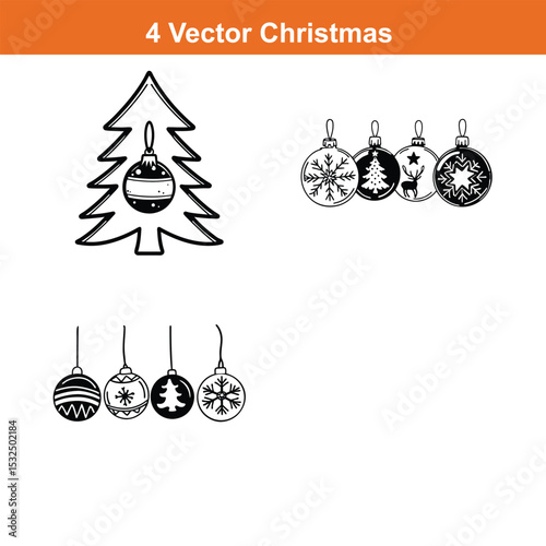 Christmas ornament flat icon,Christmas Decoration Icon on Black and White Vector Backgrounds