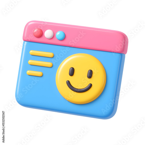 Create, 3D Icon, Happy Face Window, Graphic Design, Digital Space, Isometric View, Fun Concept in PNG Format