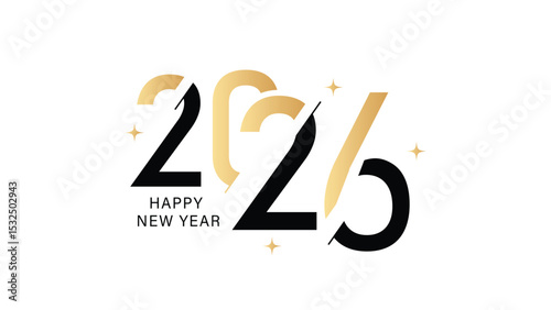 Happy new Year 2026 gold Text number isolated Background