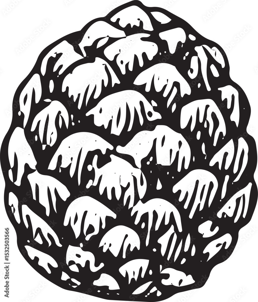 Fototapeta premium An intricately sketched pine cone in black-and-white, showcasing natural texture and organic shape. Perfect for holiday designs, rustic decor, and nature-themed projects, highlighting forest-inspired 
