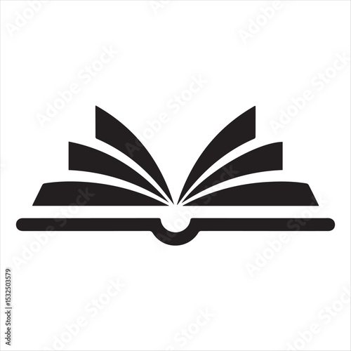 Simple Black and White Open Book Icon for Education and Literacy