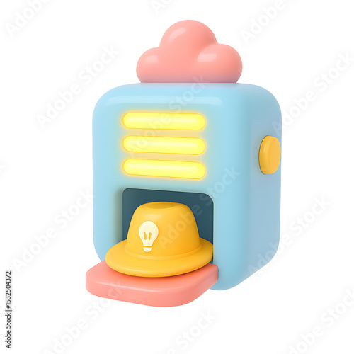 Create 3D Icon PNG of a Fun Hat Dispenser in a Vibrant Colorful Environment