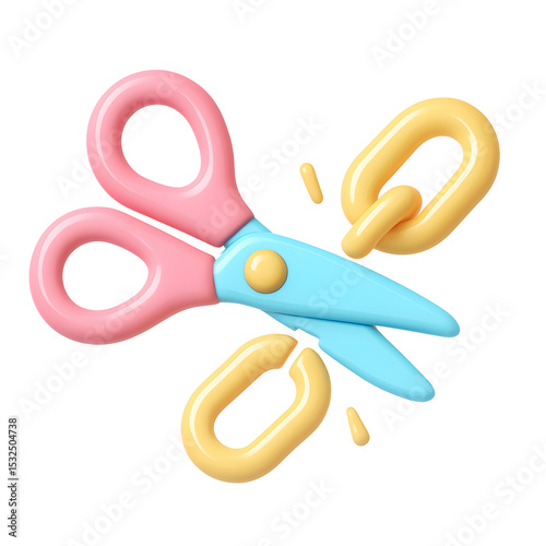 Cutting Action, Scissors and Chain Links, Digital Art, 3D Icon PNG, Creative Environment, Vector Viewpoint