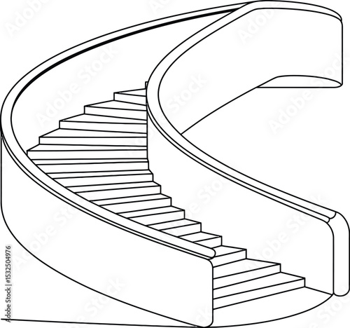 A modern architectural drawing of a curved staircase design