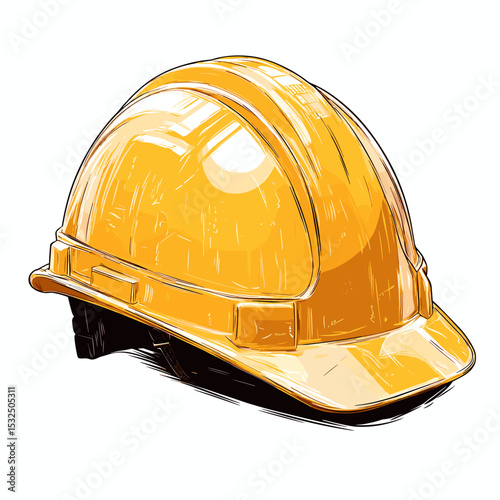 Construction helmet hardhat head gear protection. Yellow orange safety headwear hard hat vector isolated on white background