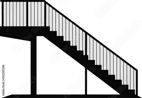Black Silhouette of a Staircase with Metal Railing