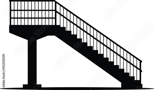 Silhouette of an outdoor staircase with a railing and a platform