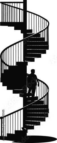 Silhouette of a Person Ascending a Spiral Staircase