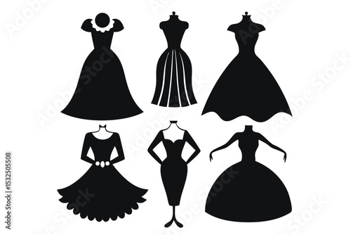 Six Silhouette Dresses Elegant Vintage Gowns, Cocktail Dresses, and Evening Wear Fashion Designs