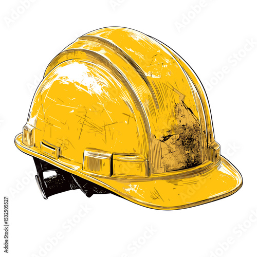Construction helmet hardhat head gear protection. Yellow orange safety headwear hard hat vector isolated on white background