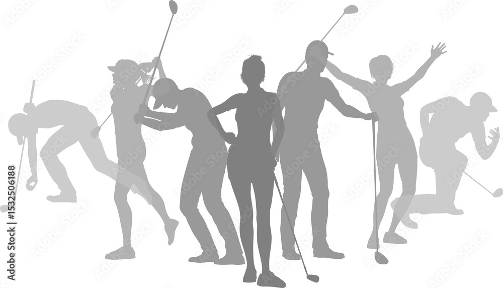 Fototapeta premium Golfers Golfing Silhouette Golf People Silhouettes