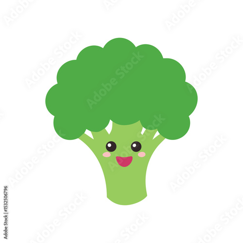 Cute Cartoon Broccoli Character with Big Eyes and Smiling Expression