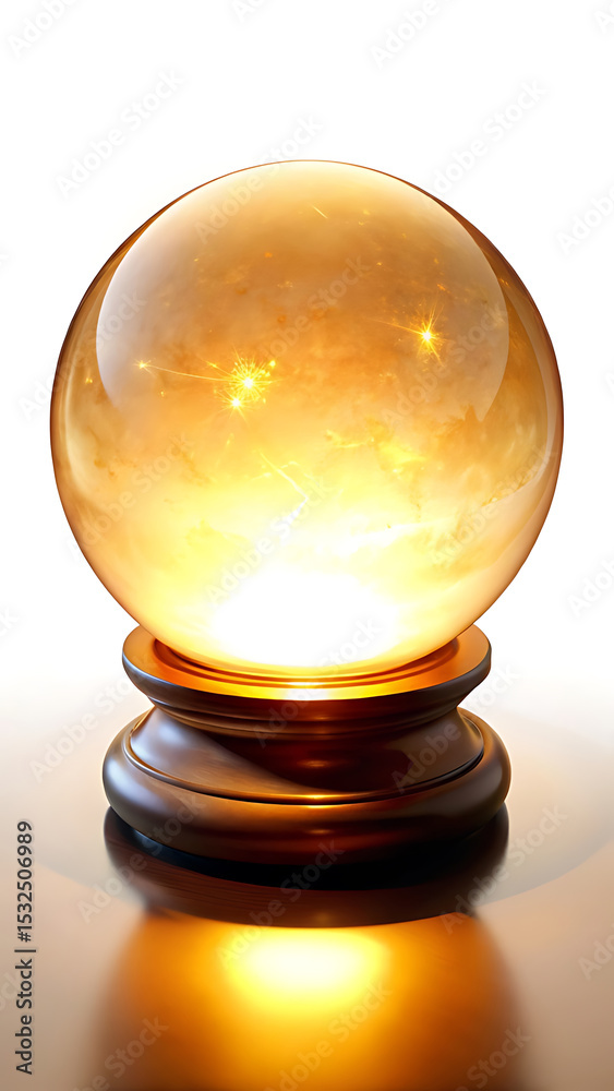 Golden crystal ball with stars and wooden base Golden crystal ball with stars and wooden base