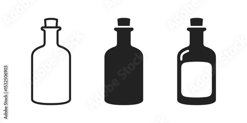Bottle icon. Glass container icon. Glass bottle icon set. Empty glass bottle design icon.