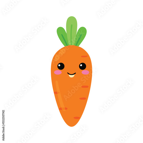 Cute Cartoon Carrot Character with Big Eyes, Smiling Expression, and Green Top