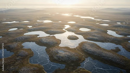 Aerial View Of A Vast Wetland At Sunrise