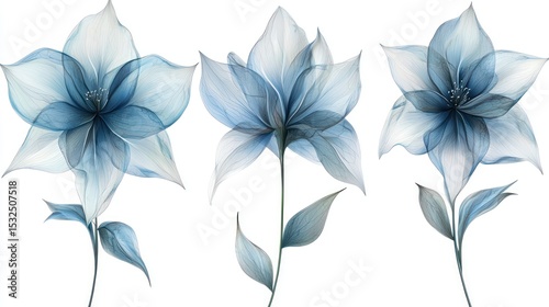 Abstract light blue flowers, artistic floral design, decorative elements, background image