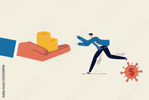 Businessman running from coronavirus economic crisis