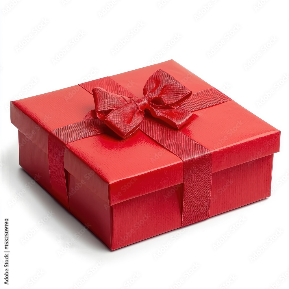 Obraz premium Simple red box with shiny lid and satin bow, perfect for holiday gifting. This elegant packaging adds touch of joy and excitement to any occasion