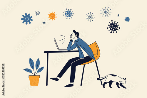 Man working from home during pandemic virus