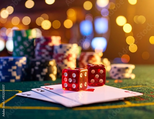Casino game table with dice and cards photo