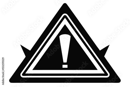 Triangular Warning Sign with Exclamation Mark and Pointed Edges Depicted in Black