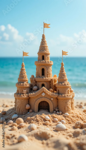 Intricate Sandcastle on Tropical Beach