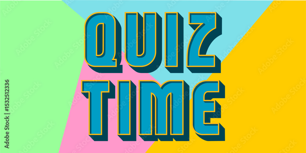 colorful letters word Quiz Time, Good for kids learning games, ideal for quiz game education.