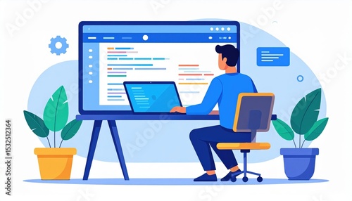 Man Programming On Computer In Modern Workspace