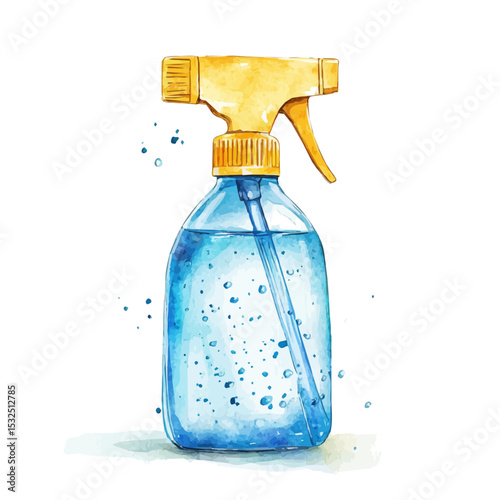 Bathroom Cleaner, watercolor illustration vector, isolated on a white background.