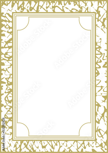 A4 golden frame with rough handwritten texture. Version 6. Vector illustration