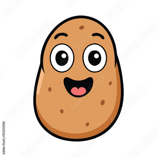 Cute Cartoon Smiling Potato Character with Big Eyes and Cheerful Expression

