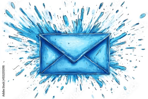 A blue envelope with a splash effect in the background, symbolizing communication and messaging in a vibrant, artistic style.