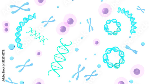 Abstract 3d illustration of dna chromosomes and cells representing biological science